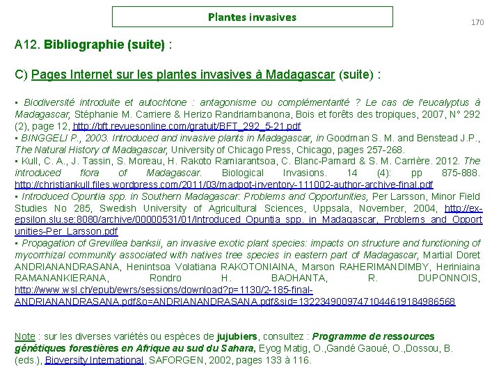 Plantes invasives 170 A 12. Bibliographie (suite) : C) Pages Internet sur les plantes