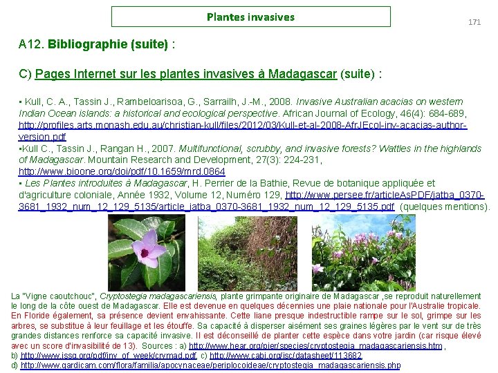 Plantes invasives 171 A 12. Bibliographie (suite) : C) Pages Internet sur les plantes