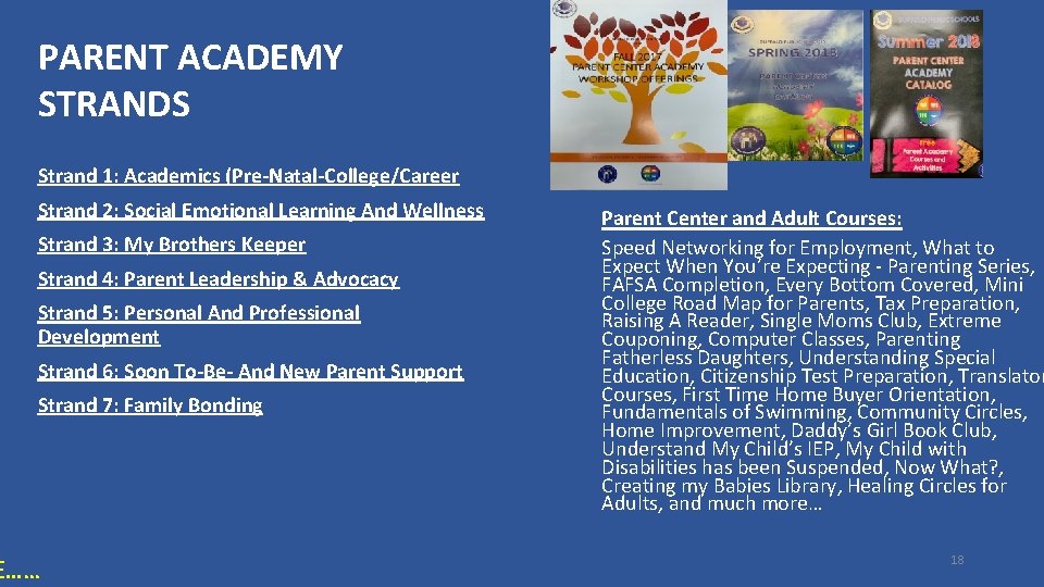 PARENT ACADEMY STRANDS Strand 1: Academics (Pre-Natal-College/Career Strand 2: Social Emotional Learning And Wellness