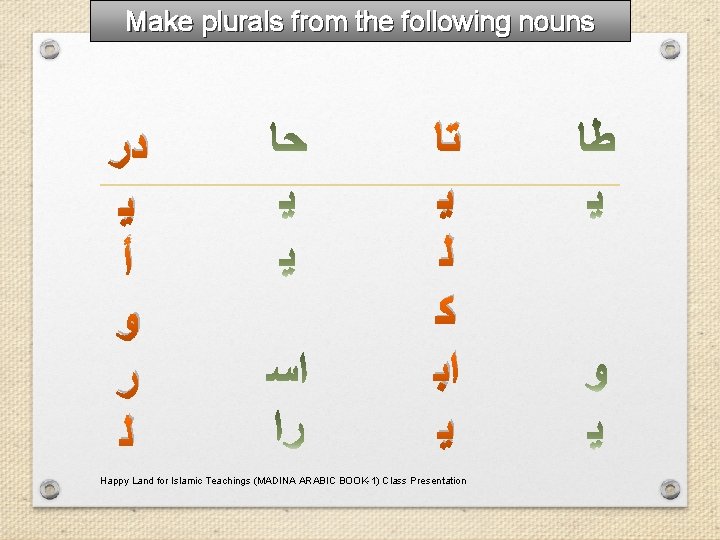 Make plurals from the following nouns ﺩﺭ ﻳ ﺃ ﻭ ﺭ ﻟ ﺗﺎ ﻳ