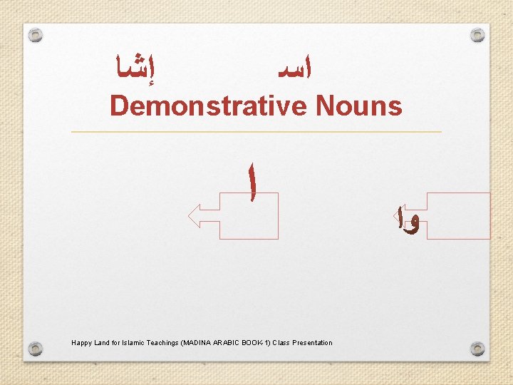  ﺇﺷﺎ ﺍﺳ Demonstrative Nouns ﺍ Happy Land for Islamic Teachings (MADINA ARABIC BOOK-1)