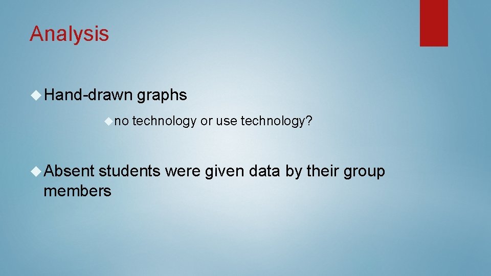 Analysis Hand-drawn graphs no technology or use technology? Absent students were given data by Analysis Hand-drawn graphs no technology or use technology? Absent students were given data by