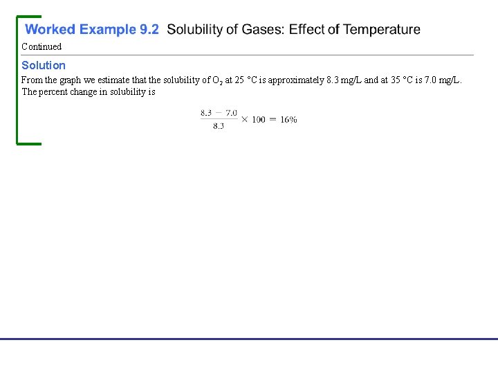 Continued Solution From the graph we estimate that the solubility of O 2 at