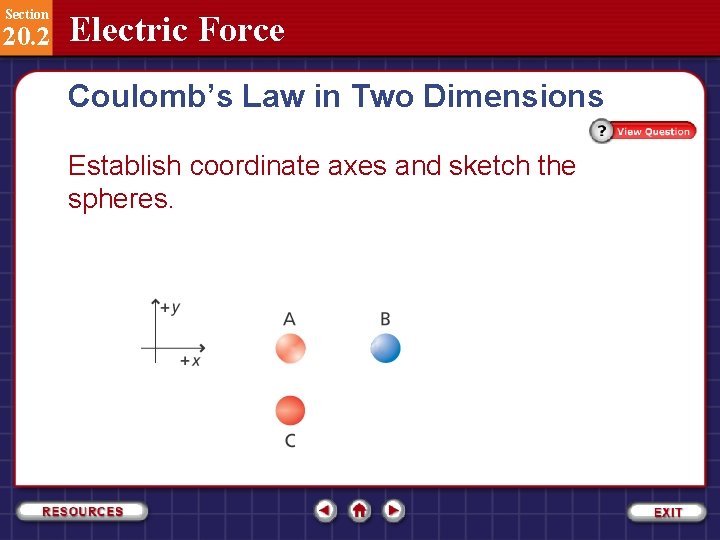 Section 20. 2 Electric Force Coulomb’s Law in Two Dimensions Establish coordinate axes and