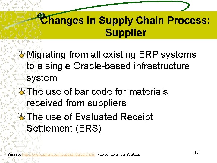 Changes in Supply Chain Process: Supplier Migrating from all existing ERP systems to a