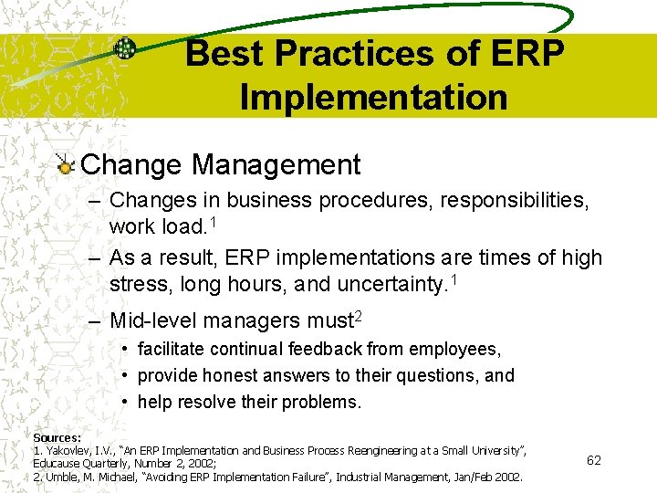 Best Practices of ERP Implementation Change Management – Changes in business procedures, responsibilities, work