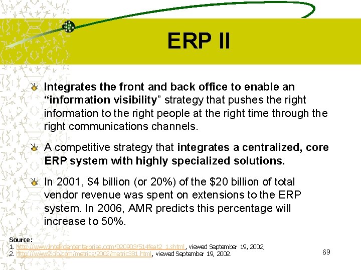 ERP II Integrates the front and back office to enable an “information visibility” strategy
