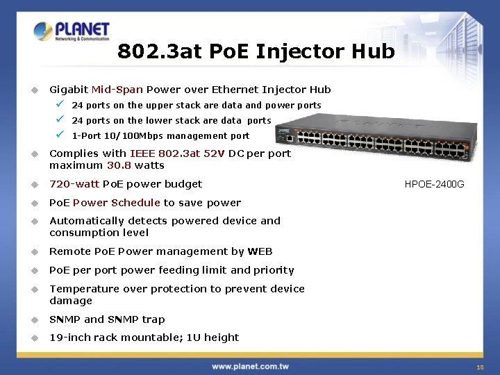 802. 3 at Po. E Injector Hub u Gigabit Mid-Span Power over Ethernet Injector