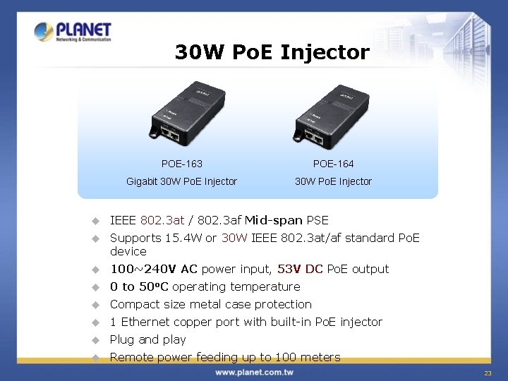 30 W Po. E Injector POE-163 POE-164 Gigabit 30 W Po. E Injector u