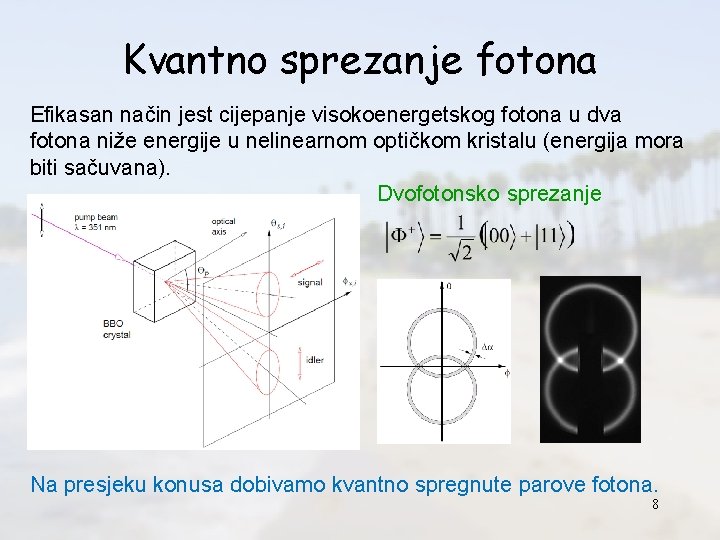 Kvantno sprezanje fotona Efikasan način jest cijepanje visokoenergetskog fotona u dva fotona niže energije