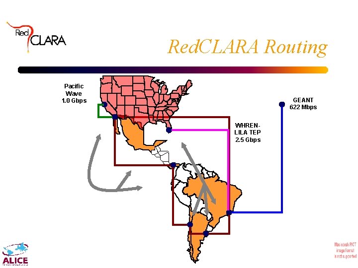 Red. CLARA Routing Pacific Wave 1. 0 Gbps GEANT 622 Mbps WHRENLILA TEP 2.