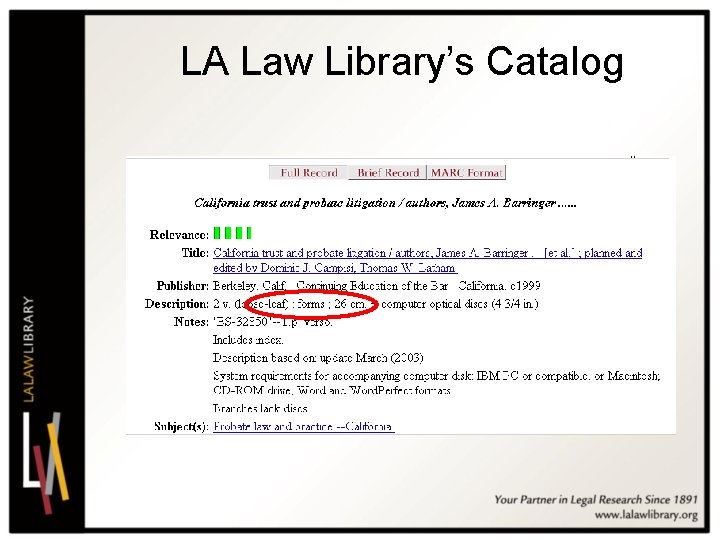 LA Law Library’s Catalog 