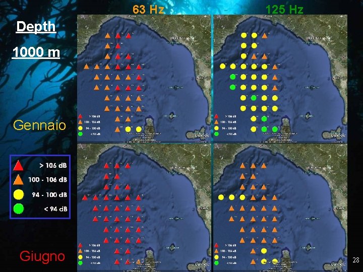63 Hz 125 Hz Depth 1000 m Gennaio Giugno 28 63 Hz 125 Hz Depth 1000 m Gennaio Giugno 28