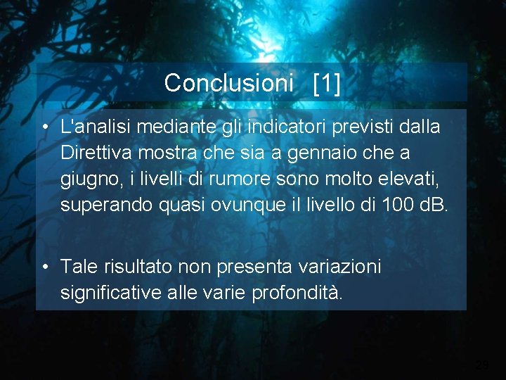 Conclusioni [1] • L'analisi mediante gli indicatori previsti dalla Direttiva mostra che sia a