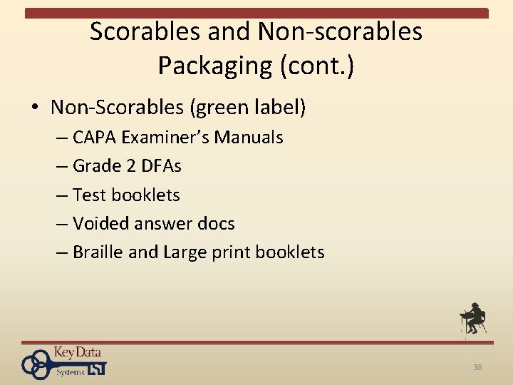 Scorables and Non-scorables Packaging (cont. ) • Non-Scorables (green label) – CAPA Examiner’s Manuals