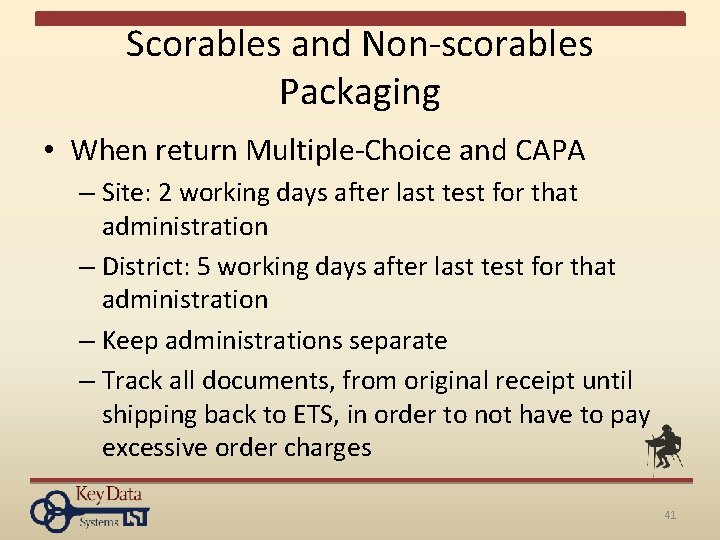 Scorables and Non-scorables Packaging • When return Multiple-Choice and CAPA – Site: 2 working