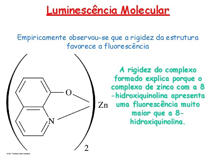 Luminescência Molecular Empiricamente observou-se que a rigidez da estrutura favorece a fluorescência A rigidez