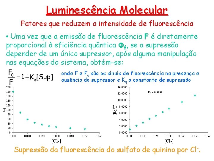 Luminescência Molecular Fatores que reduzem a intensidade de fluorescência • Uma vez que a