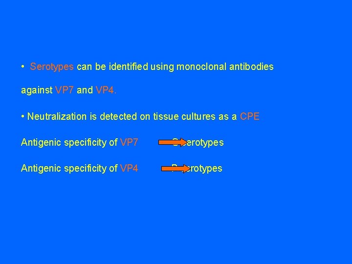  • Serotypes can be identified using monoclonal antibodies against VP 7 and VP