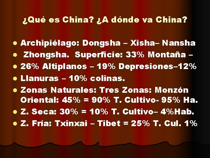 ¿Qué es China? ¿A dónde va China? l l l l Archipiélago: Dongsha –