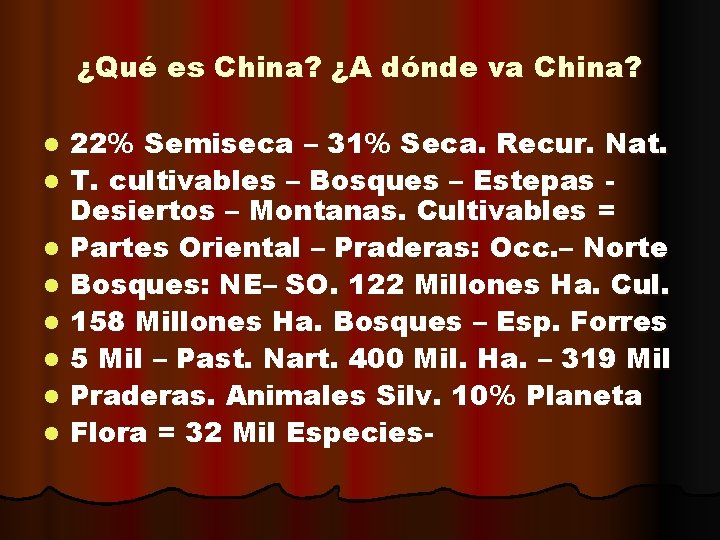 ¿Qué es China? ¿A dónde va China? l l l l 22% Semiseca –