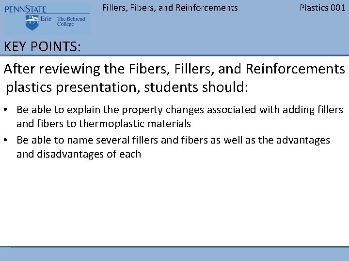 Fillers, Fibers, and Reinforcements BLANK Plastics 001 KEY POINTS: After reviewing the Fibers, Fillers,
