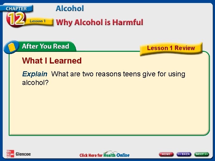 Lesson 1 Review What I Learned Explain What are two reasons teens give for