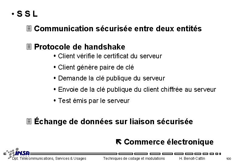  • S S L 3 Communication sécurisée entre deux entités 3 Protocole de