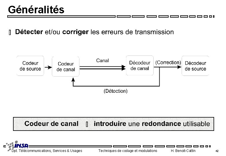 Généralités Dpt. Télécommunications, Services & Usages Techniques de codage et modulations H. Benoit-Cattin 42