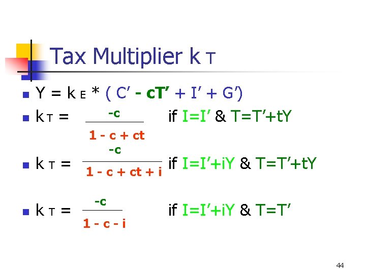 Tax Multiplier k T n n Y = k E * ( C’ -