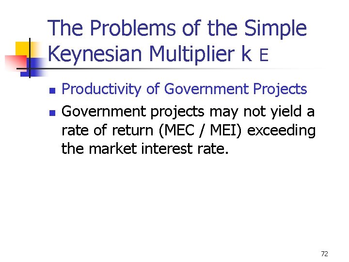 The Problems of the Simple Keynesian Multiplier k E n n Productivity of Government