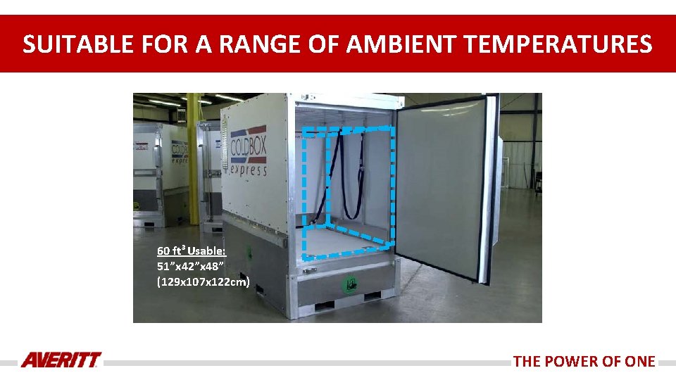 SUITABLE FOR A RANGE OF AMBIENT TEMPERATURES 60 ft 3 Usable: 51”x 42”x 48” SUITABLE FOR A RANGE OF AMBIENT TEMPERATURES 60 ft 3 Usable: 51”x 42”x 48”