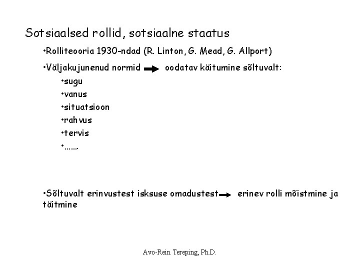 Sotsiaalsed rollid, sotsiaalne staatus • Rolliteooria 1930 -ndad (R. Linton, G. Mead, G. Allport) Sotsiaalsed rollid, sotsiaalne staatus • Rolliteooria 1930 -ndad (R. Linton, G. Mead, G. Allport)