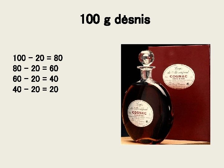 100 g dėsnis 100 – 20 = 80 80 – 20 = 60 60