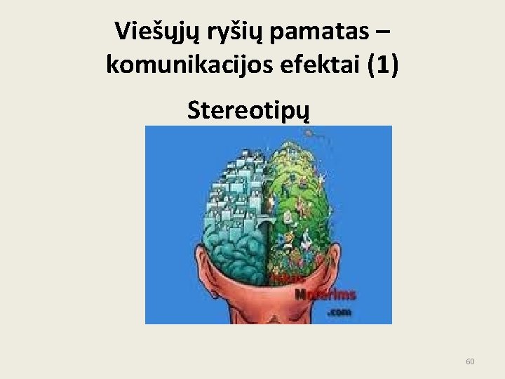 Viešųjų ryšių pamatas – komunikacijos efektai (1) Stereotipų 60 