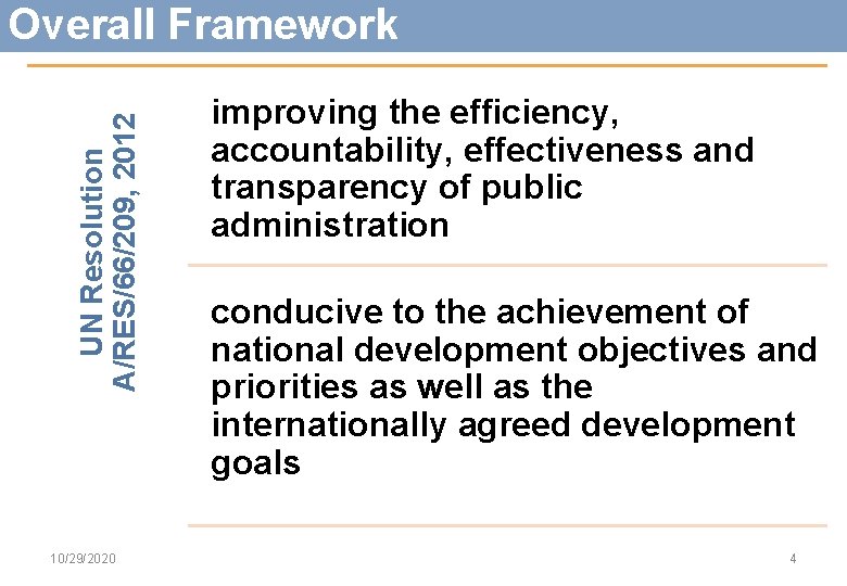 UN Resolution A/RES/66/209, 2012 Overall Framework 10/29/2020 improving the efficiency, accountability, effectiveness and transparency