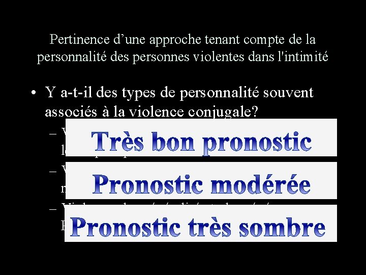 Pertinence d’une approche tenant compte de la personnalité des personnes violentes dans l'intimité •