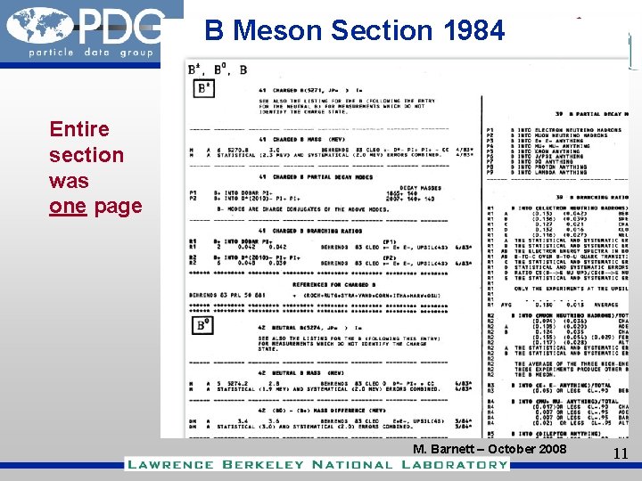 B Meson Section 1984 Entire section was one page M. Barnett – October 2008