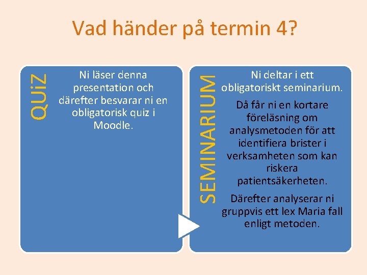 Ni läser denna presentation och därefter besvarar ni en obligatorisk quiz i Moodle. SEMINARIUM