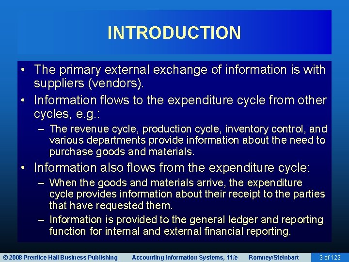 INTRODUCTION • The primary external exchange of information is with suppliers (vendors). • Information