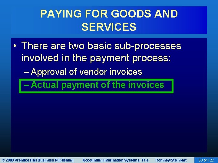 PAYING FOR GOODS AND SERVICES • There are two basic sub-processes involved in the