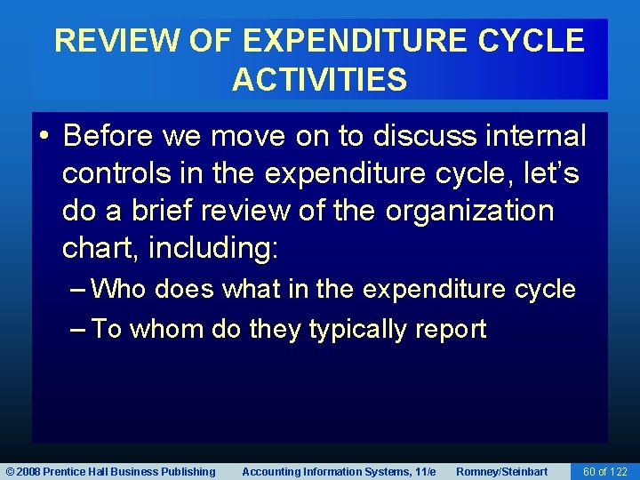 REVIEW OF EXPENDITURE CYCLE ACTIVITIES • Before we move on to discuss internal controls