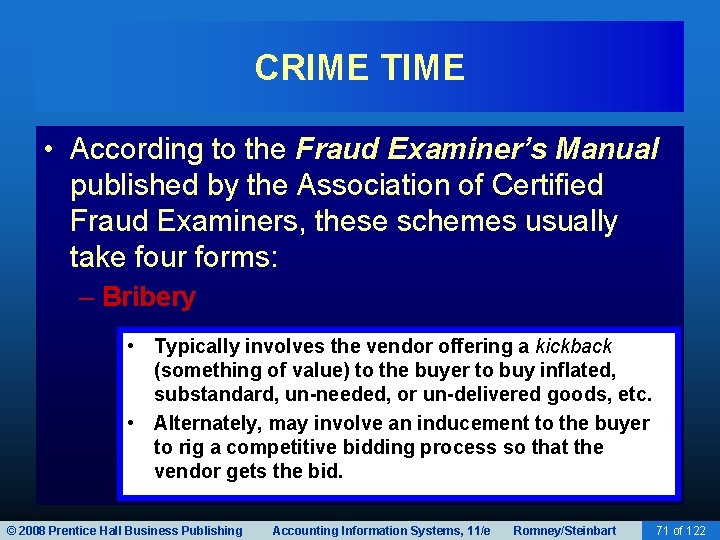 CRIME TIME • According to the Fraud Examiner’s Manual published by the Association of