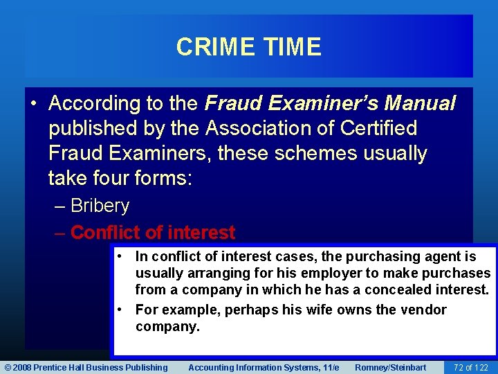 CRIME TIME • According to the Fraud Examiner’s Manual published by the Association of