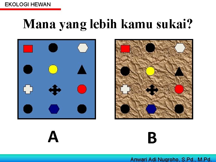 EKOLOGI HEWAN Mana yang lebih kamu sukai? A B Anwari Adi Nugroho, S. Pd.