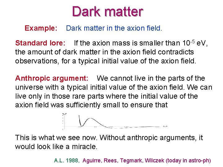 Dark matter Example: Dark matter in the axion field. Standard lore: If the axion