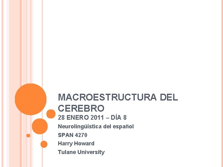 MACROESTRUCTURA DEL CEREBRO 28 ENERO 2011 – DÍA 8 Neurolingüística del español SPAN 4270