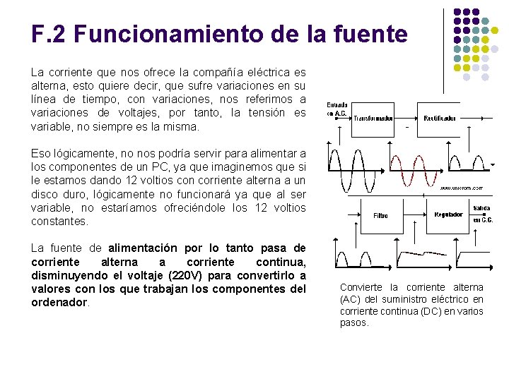 F. 2 Funcionamiento de la fuente La corriente que nos ofrece la compañía eléctrica