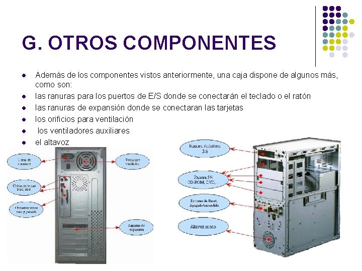 G. OTROS COMPONENTES l l l Además de los componentes vistos anteriormente, una caja