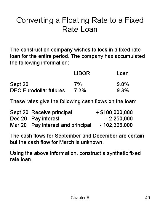 Converting a Floating Rate to a Fixed Rate Loan The construction company wishes to